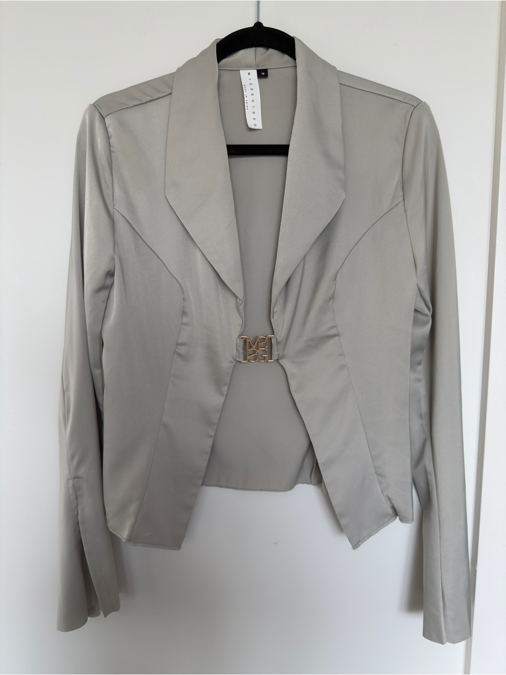 Missguided Light Gray Women's Tailored Jacket with Gold Closure
